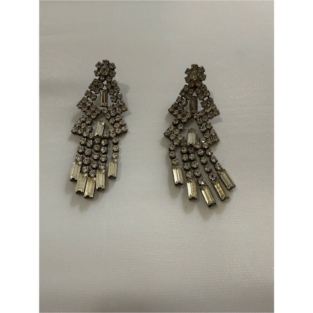 Vintage 1950s/60s Rhinestone Hollywood Glamour Party Luxury Earrings